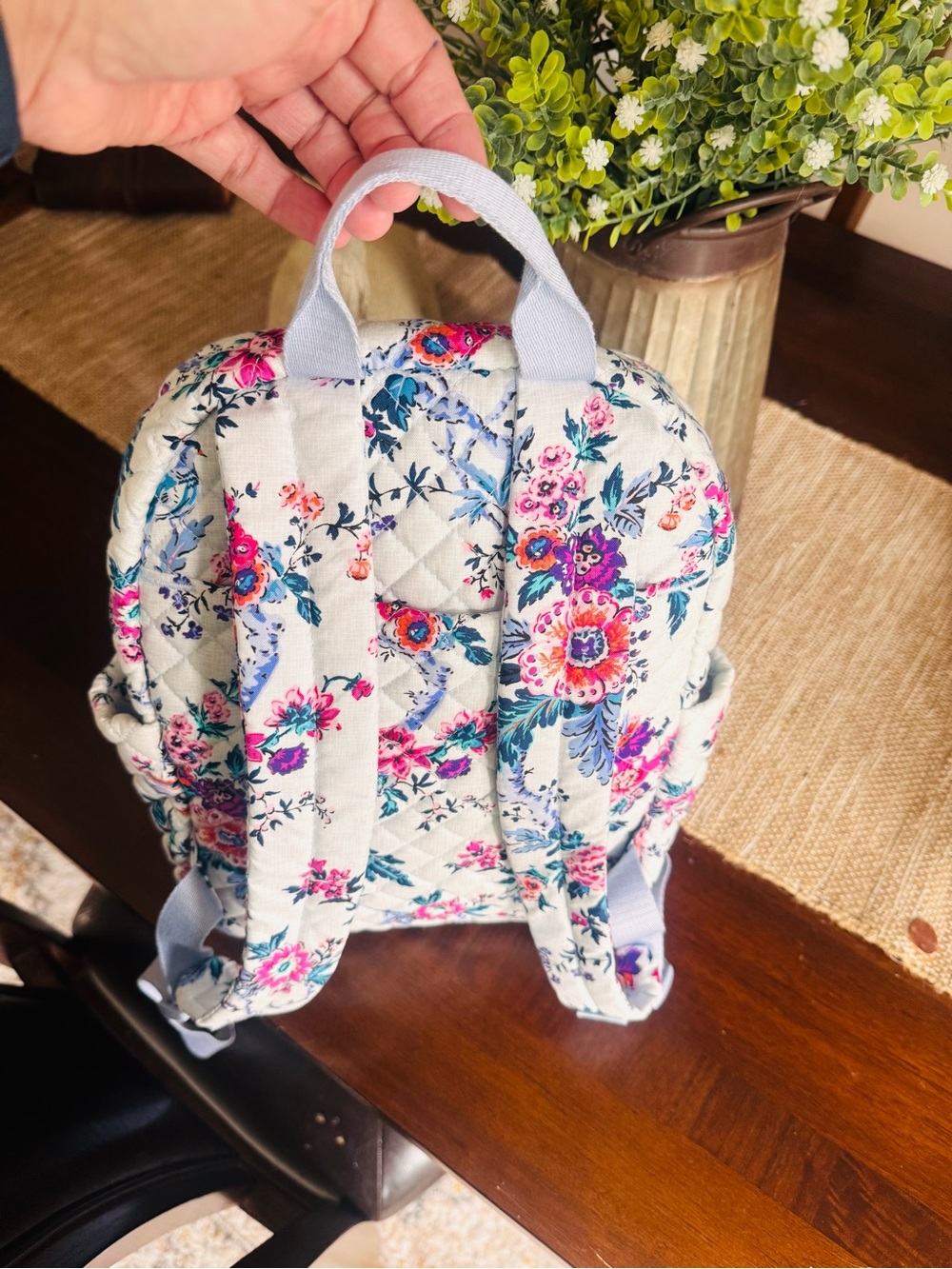 Vera Bradley White Floral Quilted Backpack with Pink and Blue Flowers - Picture 3 of 8